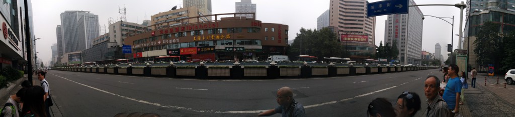 Waiting at a bus stop in Chengdu